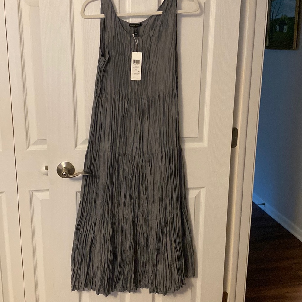 Eileen fisher gray crinkled midi dress